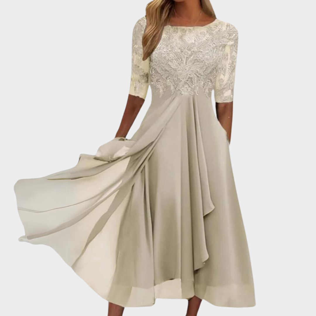 Women's Elegant Lace Chiffon Dress – Flowy Half Sleeve Gown – Evening Party Wear – Multiple Colours
