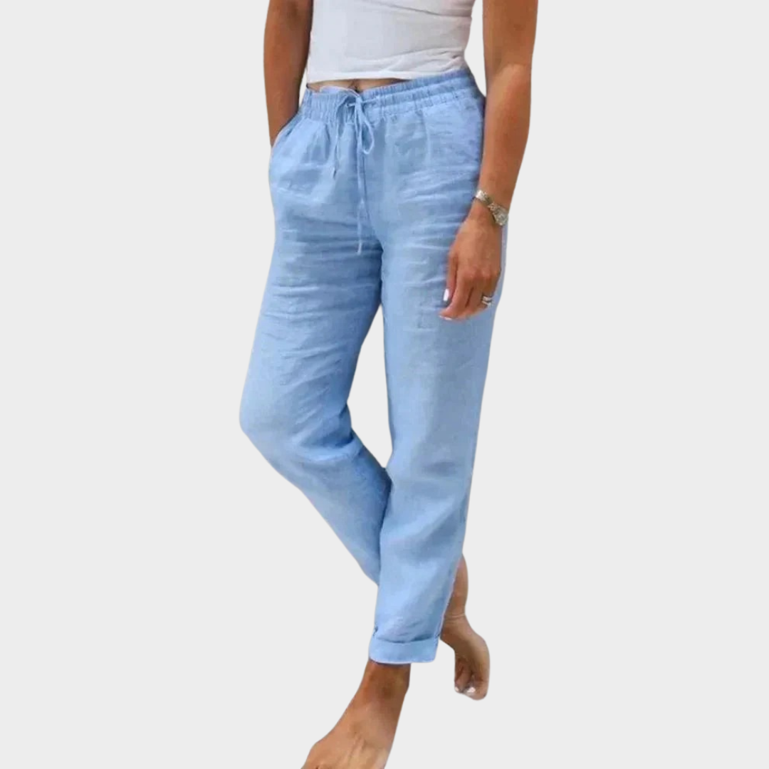 Women’s High Waist Loose Fit Casual Trousers – Cotton Linen Breathable Fabric – Elastic Waist Streetwear Style – Multiple Colours