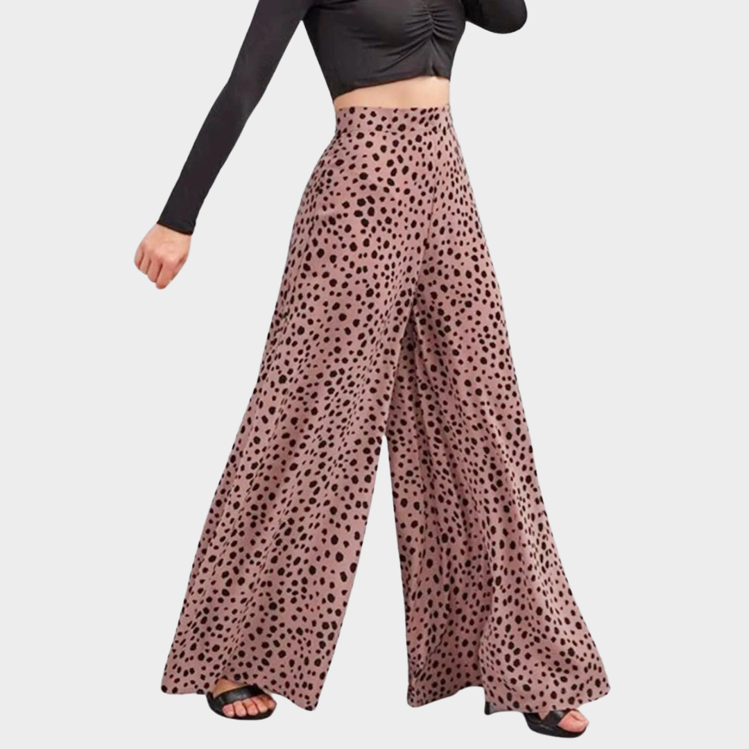Women's High Waist A-Line Palazzo Trousers – Leopard Print – Draped Fit – Multiple Colours