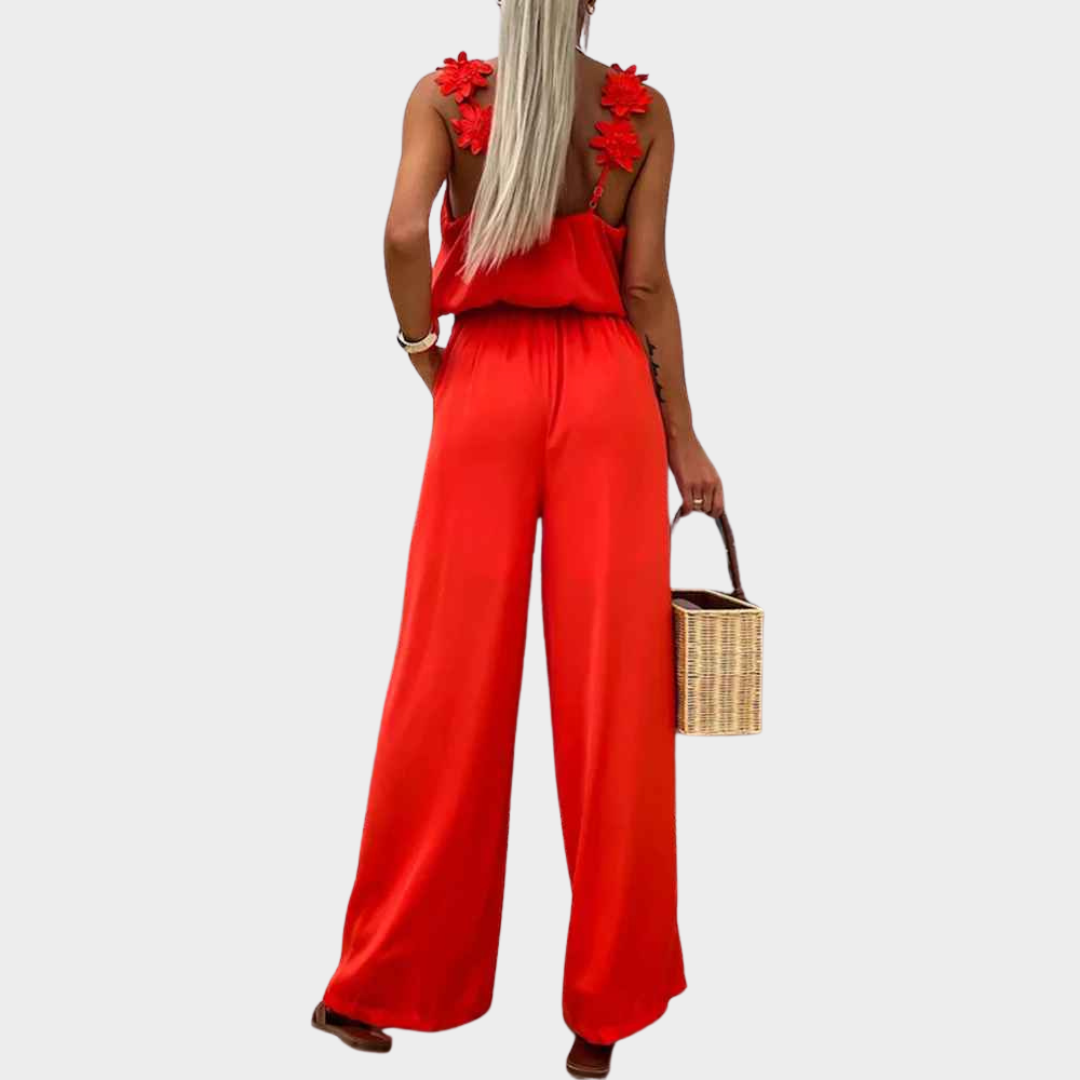 Women's Sleeveless Jumpsuit - Square Collar Backless Design - High Waist Loose Fit - Multiple Colours