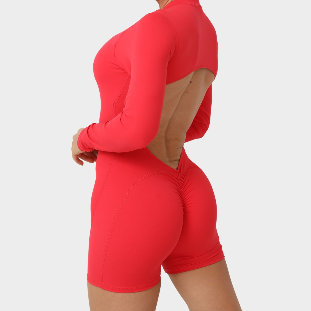 Women's Long-Sleeve Yoga Jumpsuit - Zipper Front Padded One-Piece - Stretch Fit Gym & Casual Wear - Multiple Colours