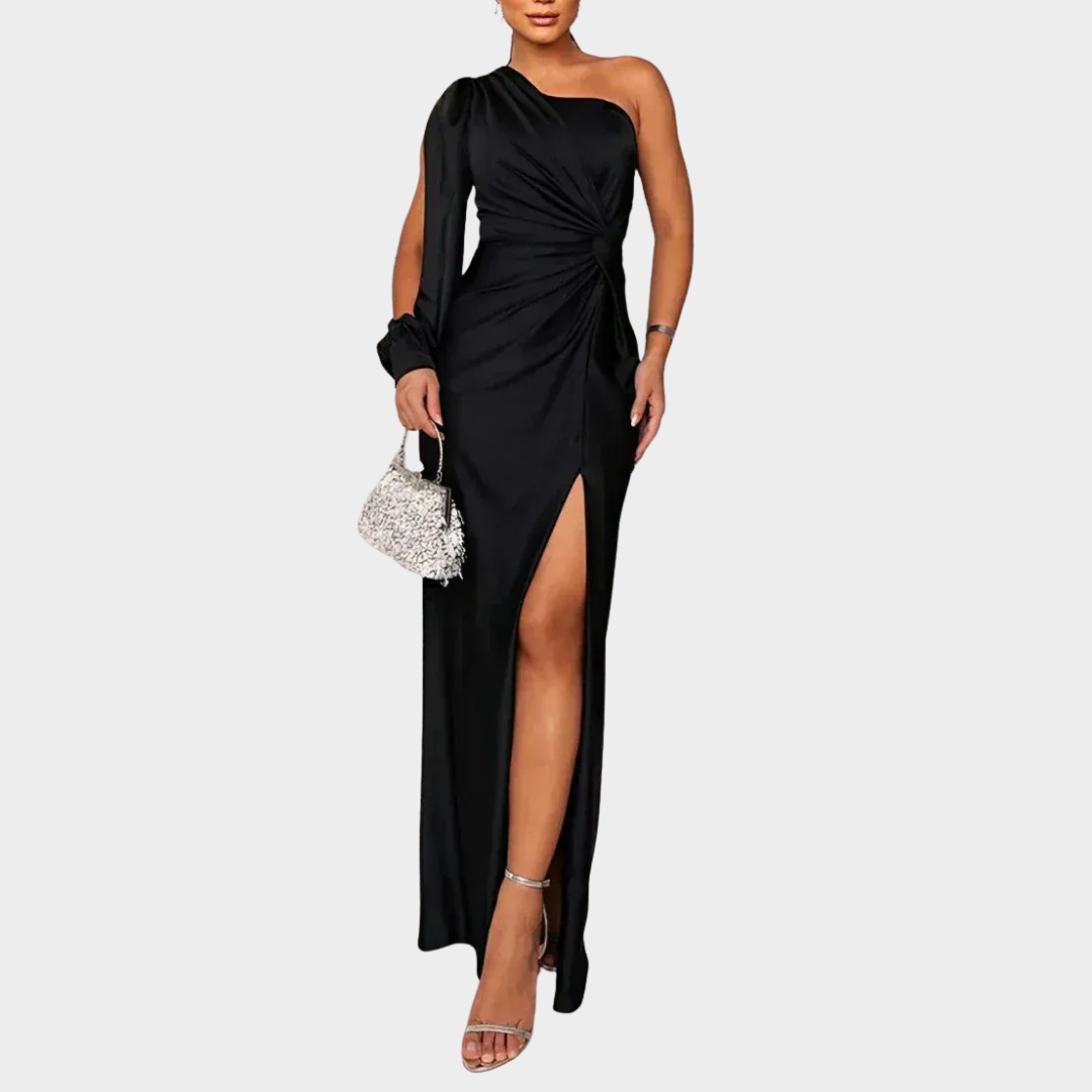 Women’s Evening Dress – One Shoulder Maxi with Open Sleeve and Relaxed Fit – Silky Fabric – Multiple Colours
