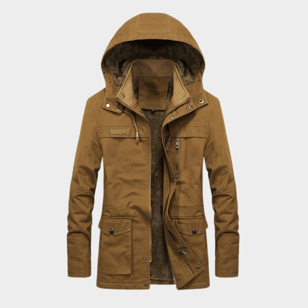 Men’s Long Hooded Jacket – Fleece Lined Casual Windproof Outerwear Coat – Multiple Colours