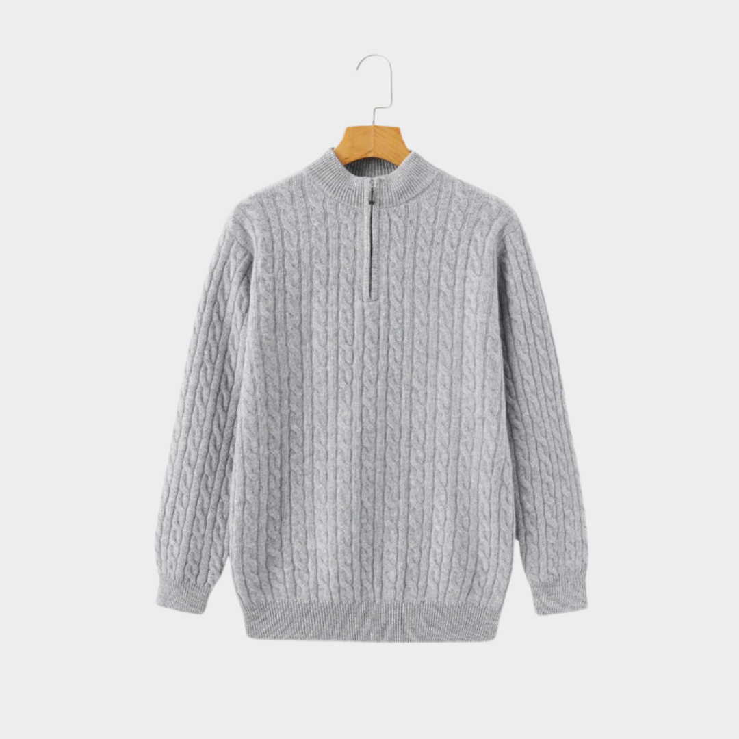 Luxury Cashmere Half-Zip Cardigan for Men – Dense Knit, Grey, Blue, Black, Beige