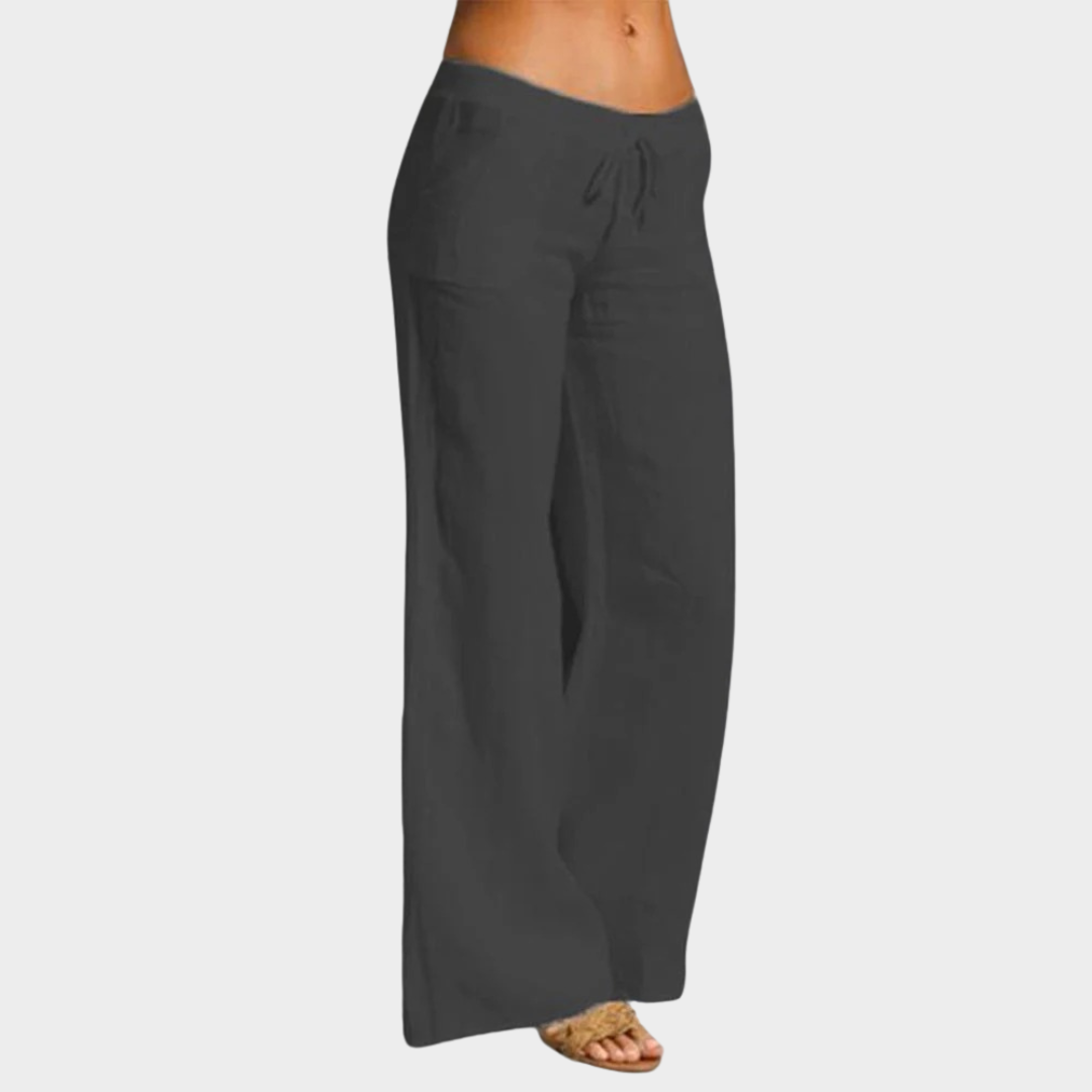 Women’s Wide Leg Trousers – Elastic Waist with Drawstring – Pockets – Lightweight Solid Colour – Multiple Colours