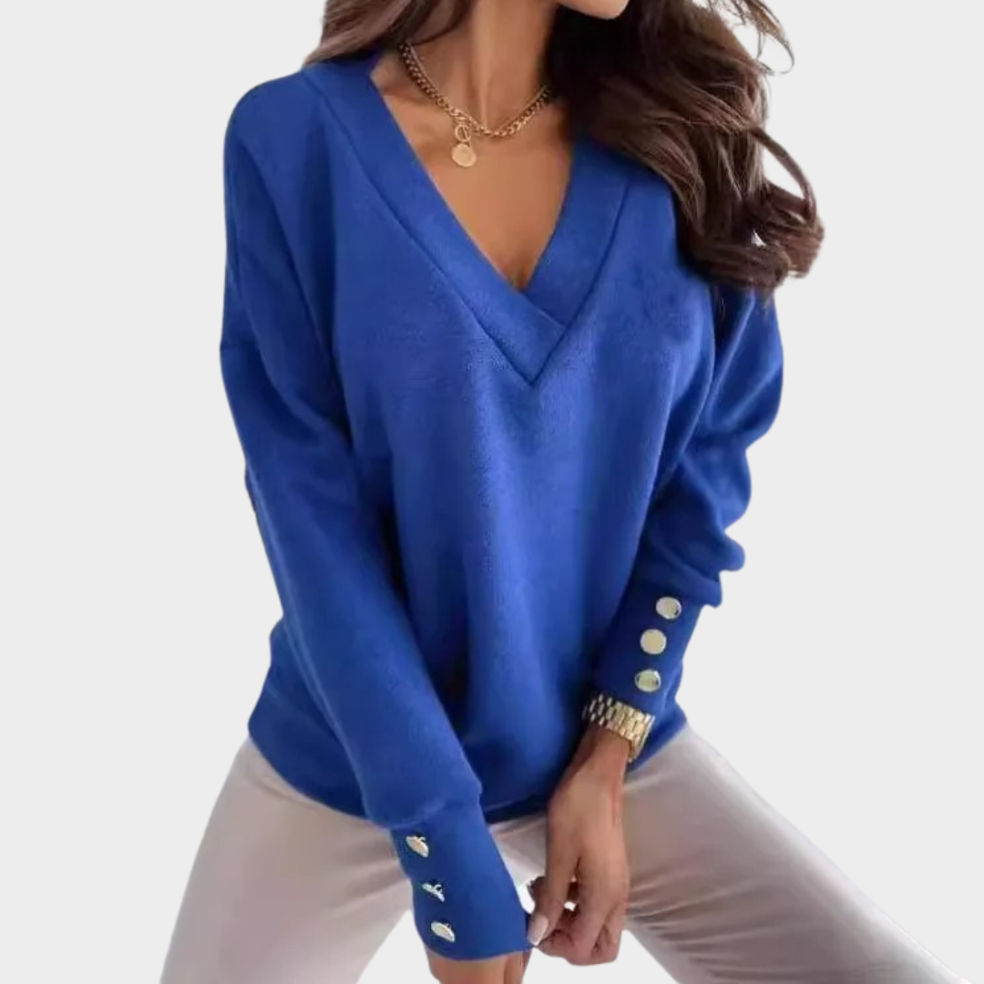 Women’s V-Neck Pullover Sweater – Loose Fit Knit Jumper – Warm Soft Casual Top – Multiple Colours