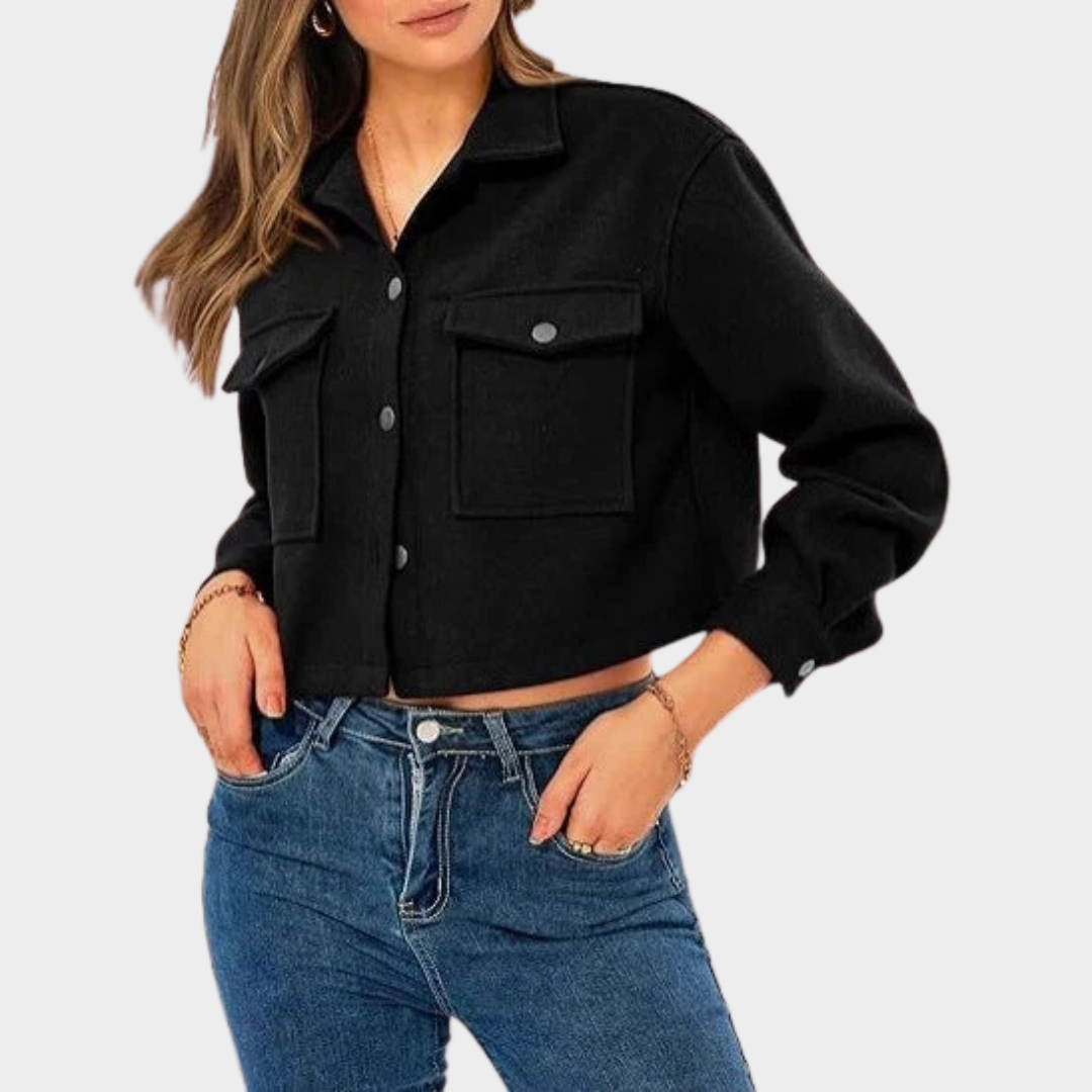 Women Cropped Coat – Relaxed Fit Wool Blend Spread Collar Button Front with Pockets – Multiple Colours