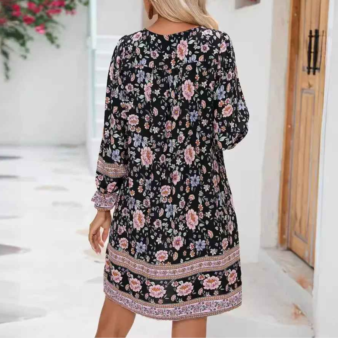 Women Dress – Casual Floral A-Line Skirt with Fresh Cotton Fabric and Slim Fit – Black