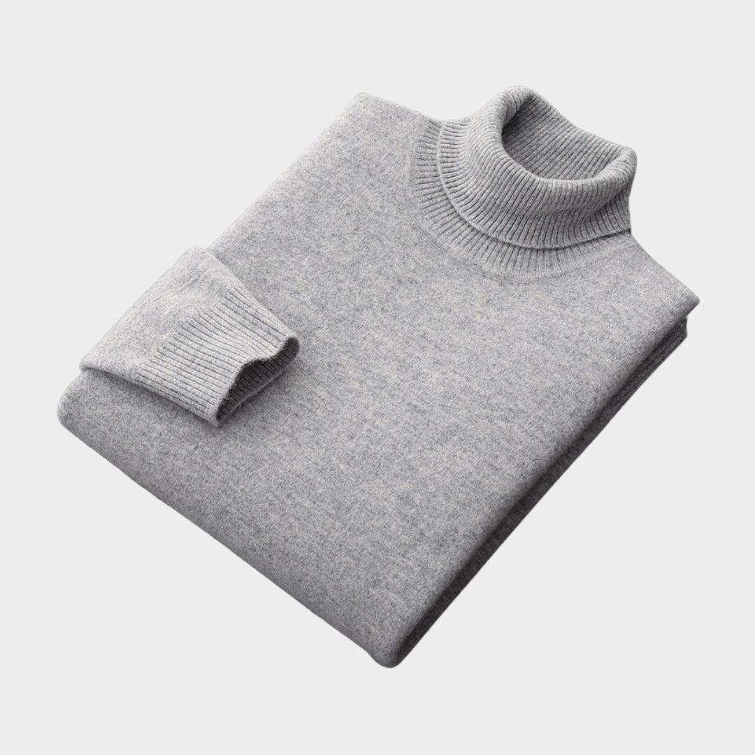Men's Turtleneck Wool Sweater – Old Money Thick Business Knitwear, Cashmere, Navy Blue/Caramel/Black