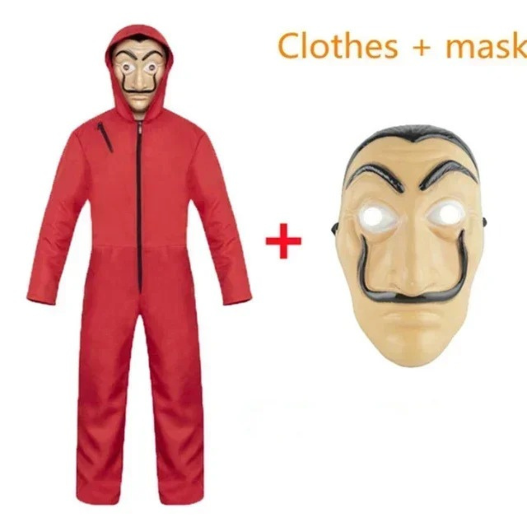 Salvador Dali Halloween Costume – Unisex Cosplay Outfit with Red Jumpsuit and Mask Options – Adult & Kids Party Costume – Red