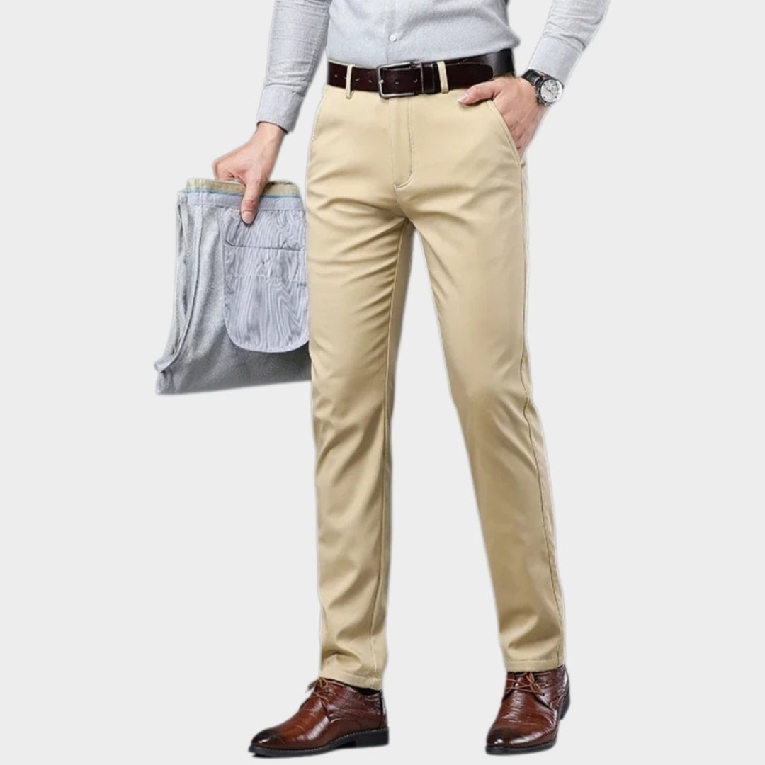 Men’s Winter Fleece-Lined Cotton Pants - Thicker Warm Business Casual Straight Elastic Trousers, Light Khaki, Dark Khaki, and More