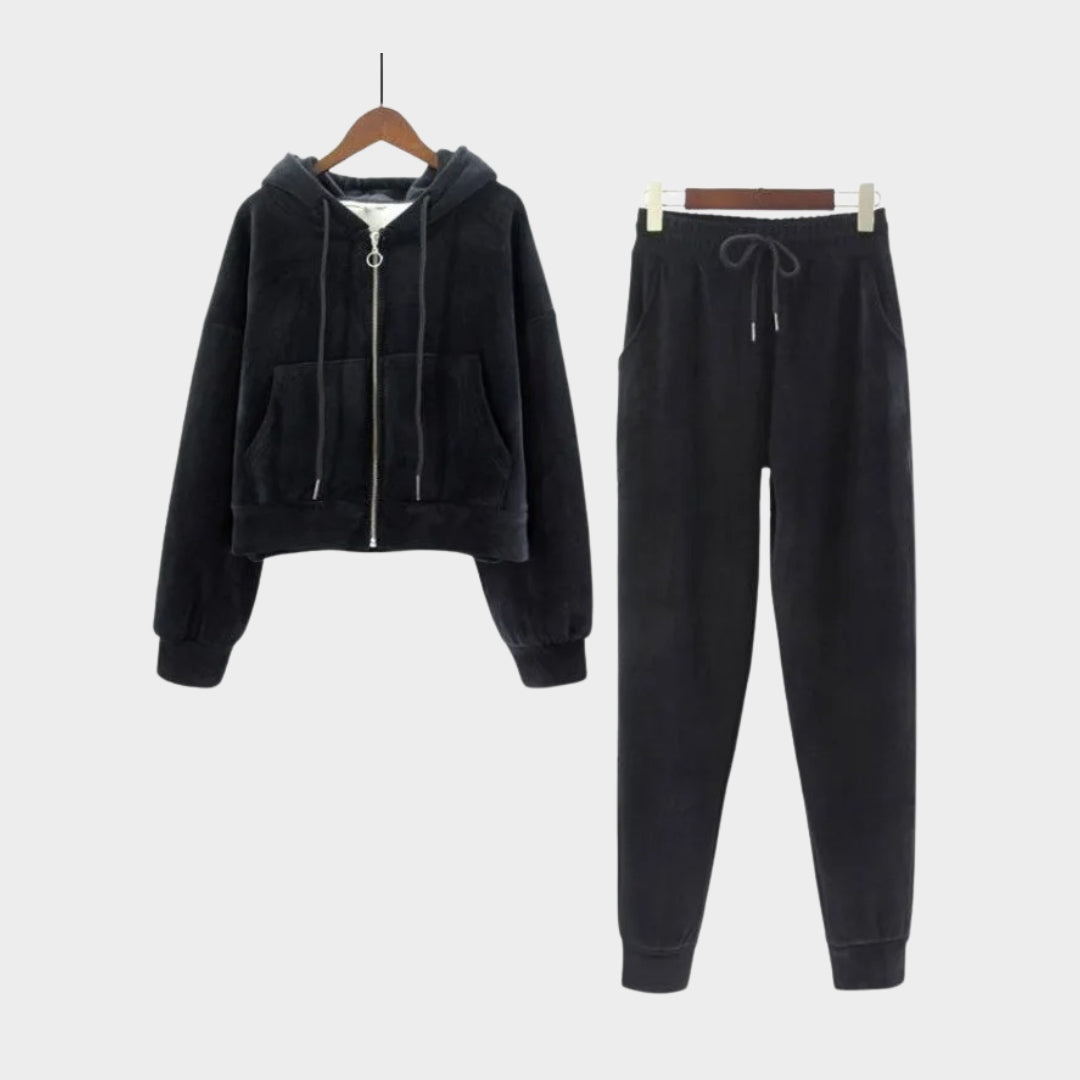 Women’s Velvet Tracksuit – Hooded Sweatshirt & Jogging Pants - Multiple colours