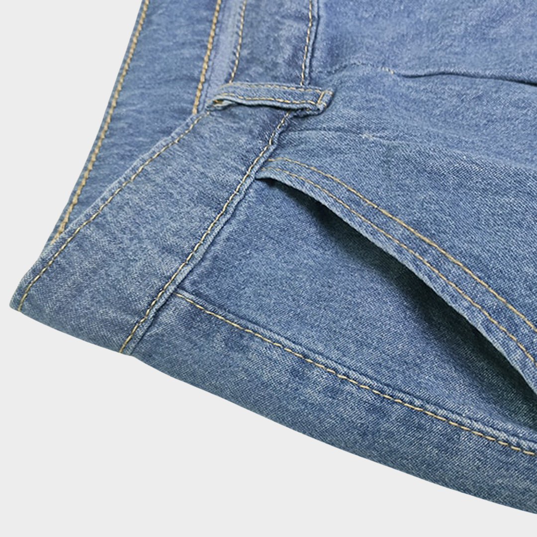 Women's Wide-Leg Jeans - High Waist - Distressed Denim - Loose Fit - Blue