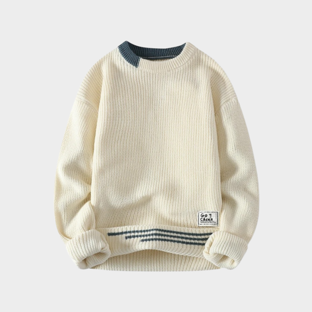 Men’s Vintage Knitted Sweater – Relaxed Fit Retro Multicolor Pullover, Round Neckline