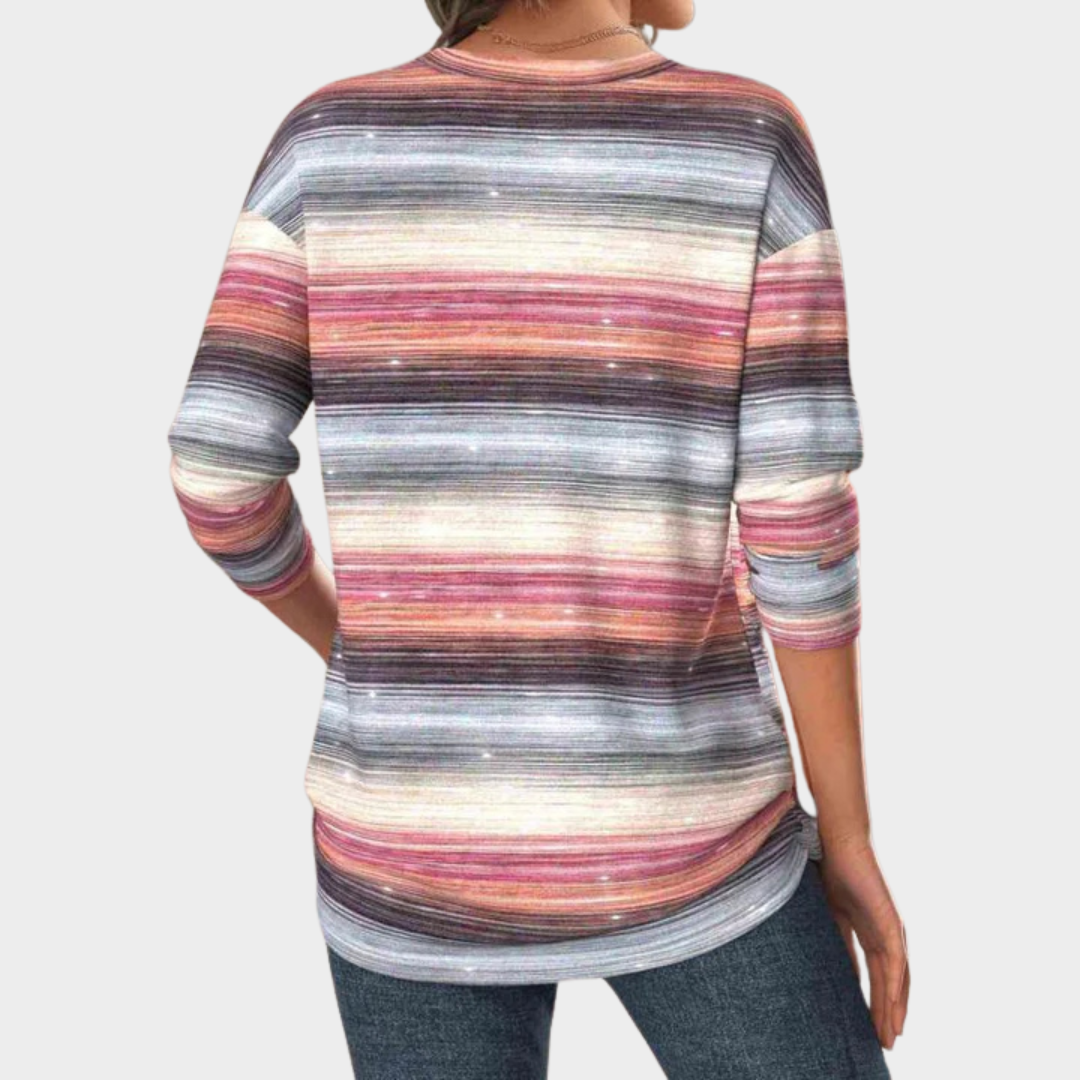 Women’s Casual Gradient T-Shirt – Long Sleeve Round Neck Loose Fit – Cotton-Polyester Blend – Lightweight Soft Fabric – Multicolour