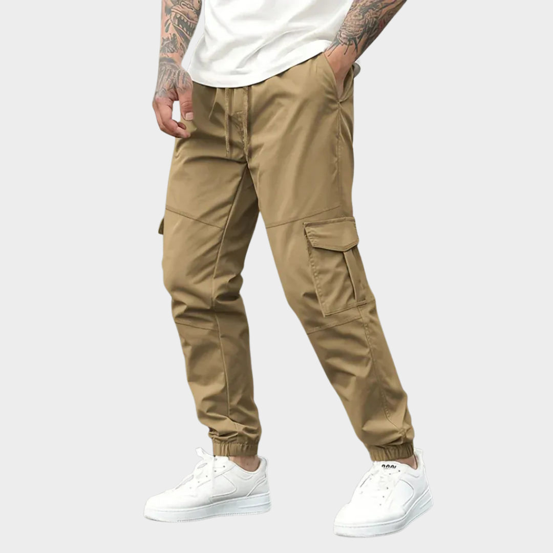 Men’s Cargo Work Pants – Solid Color Multi Pocket Trousers – Drawstring Waist Casual Fit – Multiple Colours