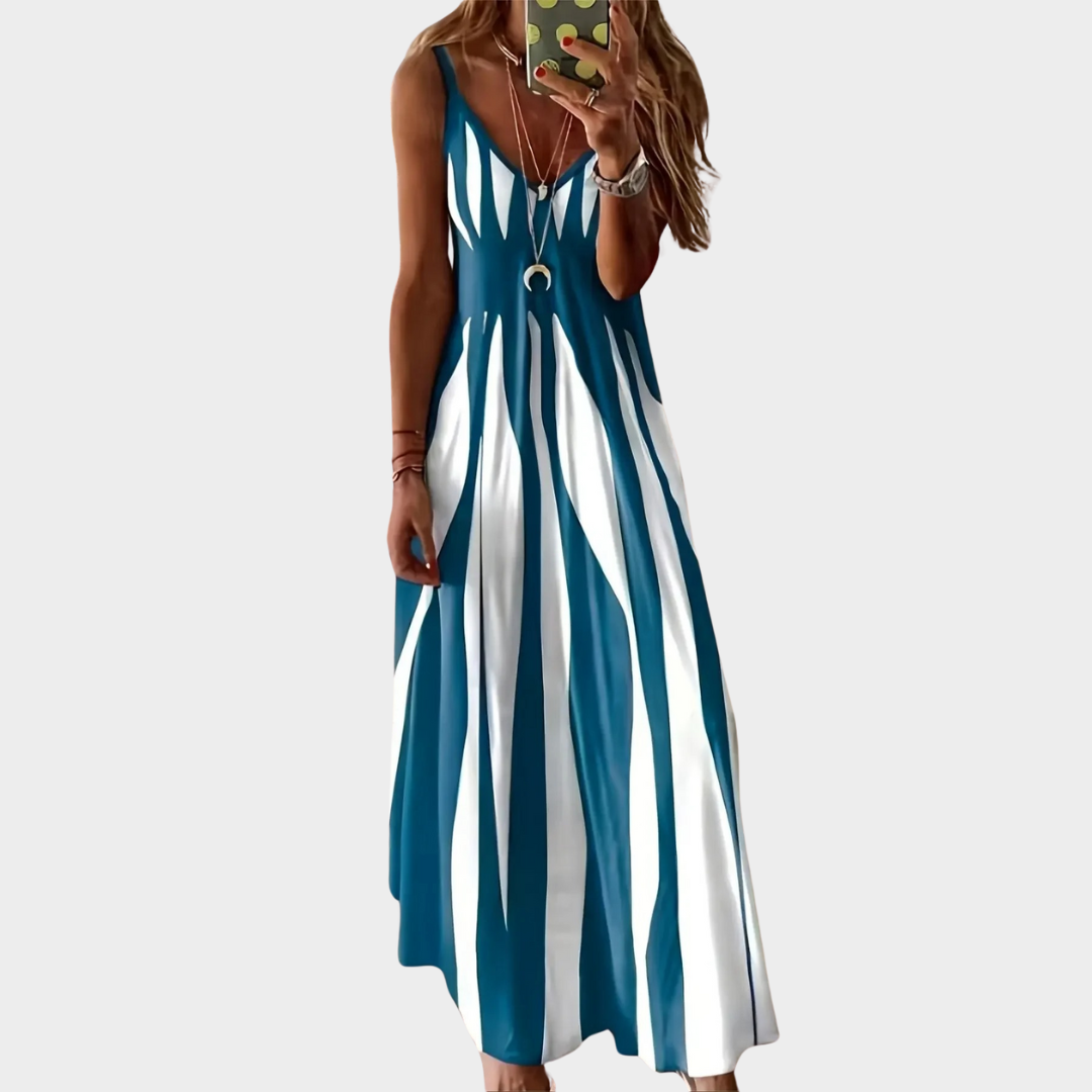 Women’s Printed V-Neck Long Dress – Elegant Flowing Maxi Dress – Lightweight Fabric – Multiple Colours