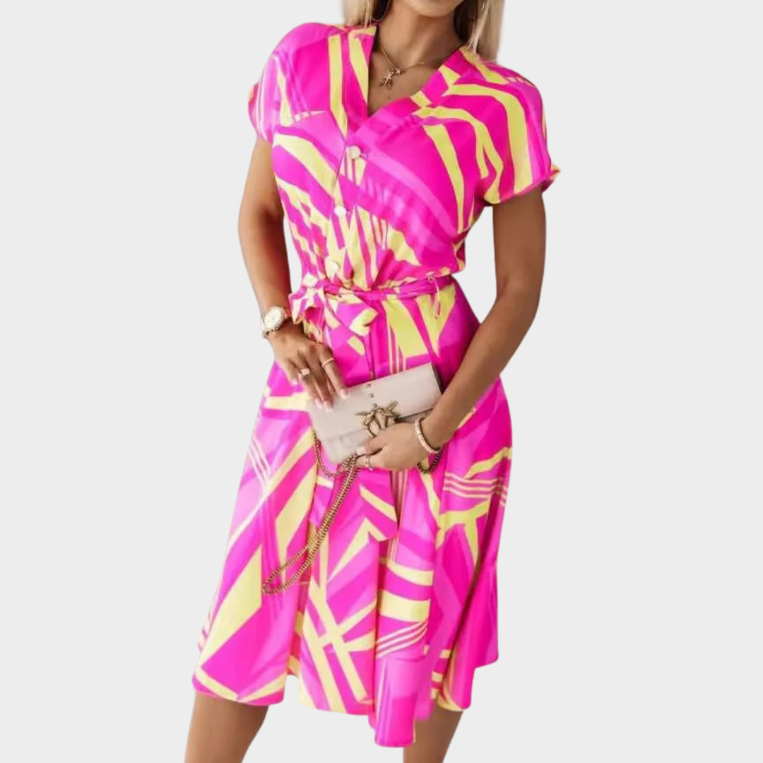 Women Dress – V-Neck Short Sleeve Fitted Cut with Soft Lightweight Fabric – Multiple Colours