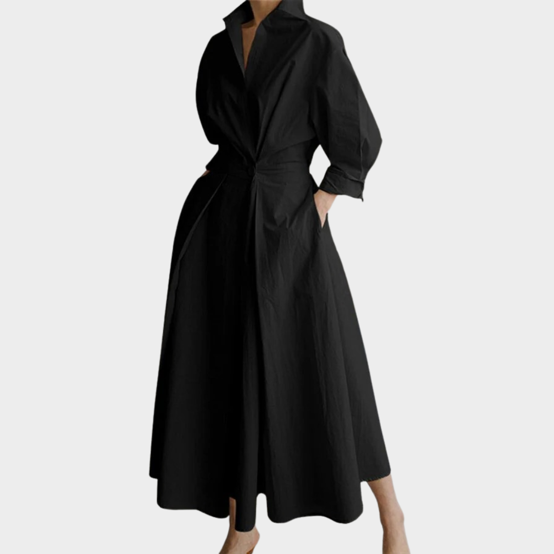 Women’s Loose A-Line Polo Collar Dress – Elegant Nine Sleeve Swing Fit – Lightweight and Flowy – Multiple Colours
