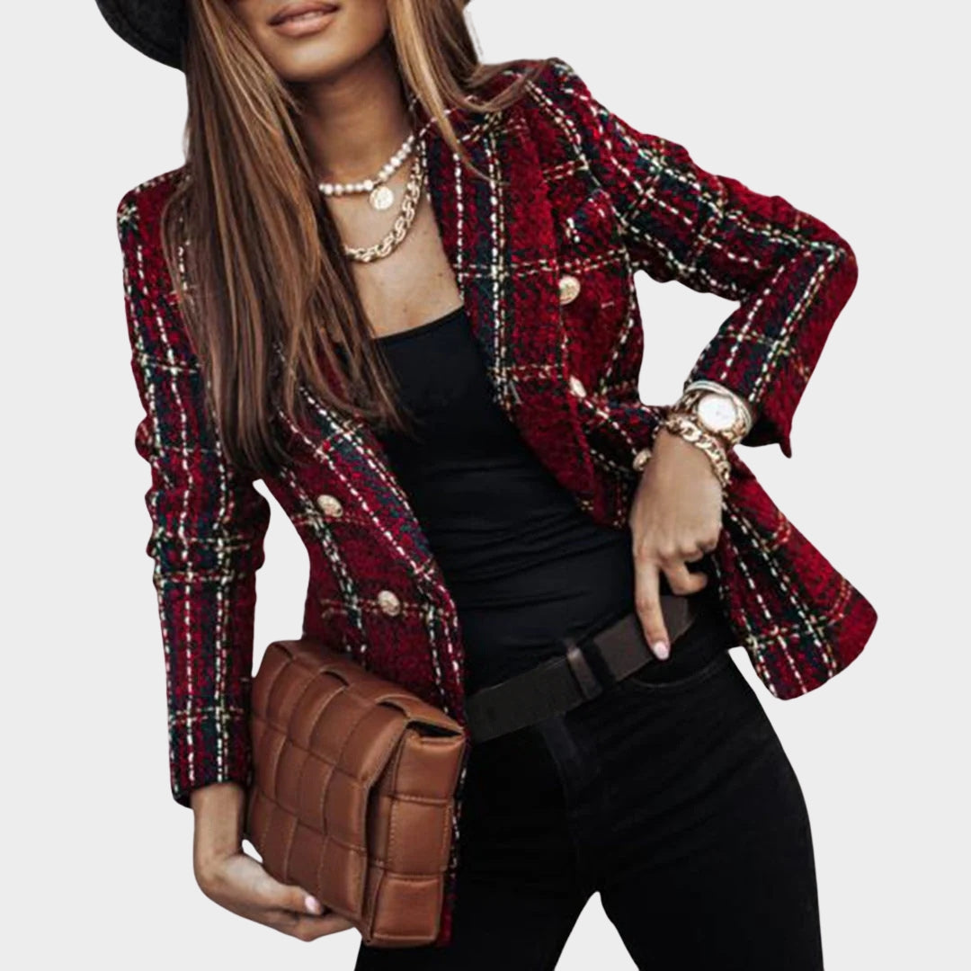 Women - Elegant Blazer - Double-Breasted - Plaid Pattern - Formal & Casual - Multiple Colours