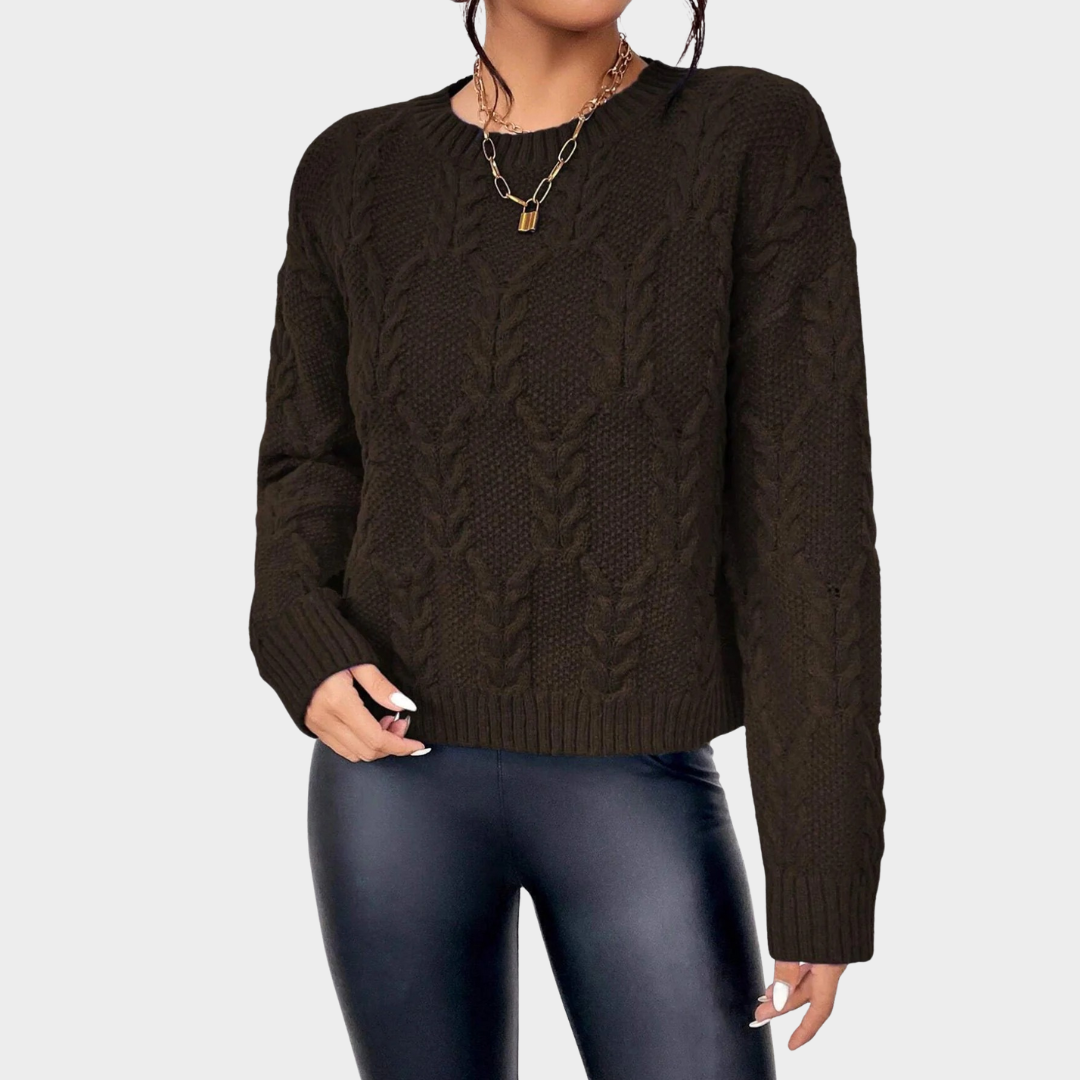Women's Chunky Cable Knit Sweater – Relaxed Fit Pullover with Crew Neck and Ribbed Cuffs – Multiple Colours