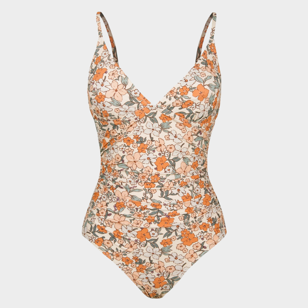 Women One-Piece Swimsuit – Deep V-Neck Shirred Fit with Removable Bra – Monokini Style Swimwear – Multiple Colours