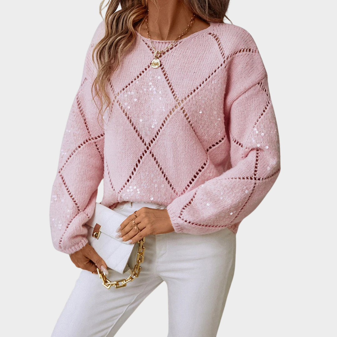 Women Knitted Sequin Sweater – Loose Fit Round Neck Casual Jumper Pullover – Multiple Colours