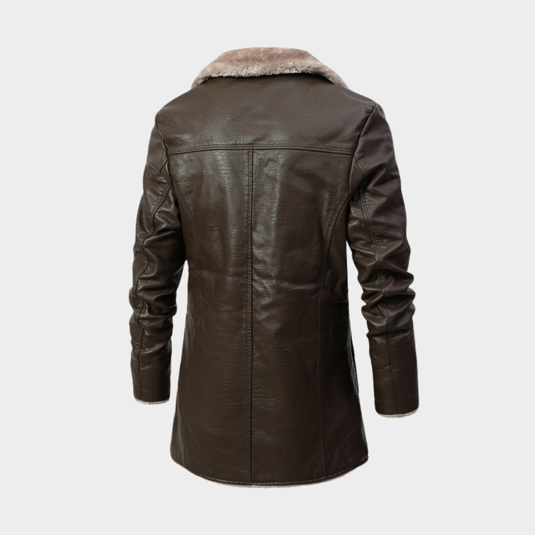 Men’s Plush Leather Jacket - Warm Winter Outerwear, Black, Coffee, Durable and Stylish Design