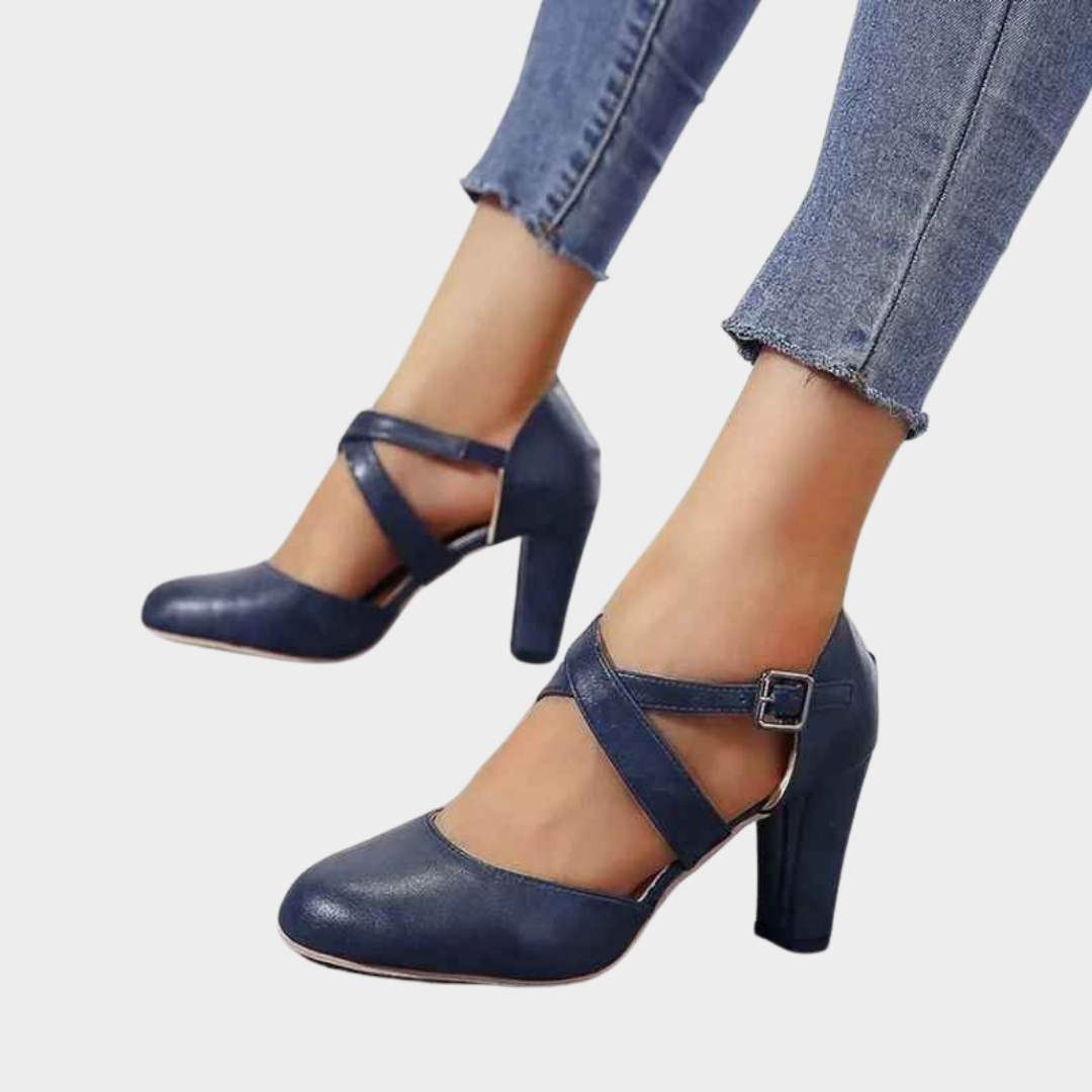 Women's High Heel Pumps - Retro Ankle Strap Sandals - Belt Buckle Design - Multiple Colours