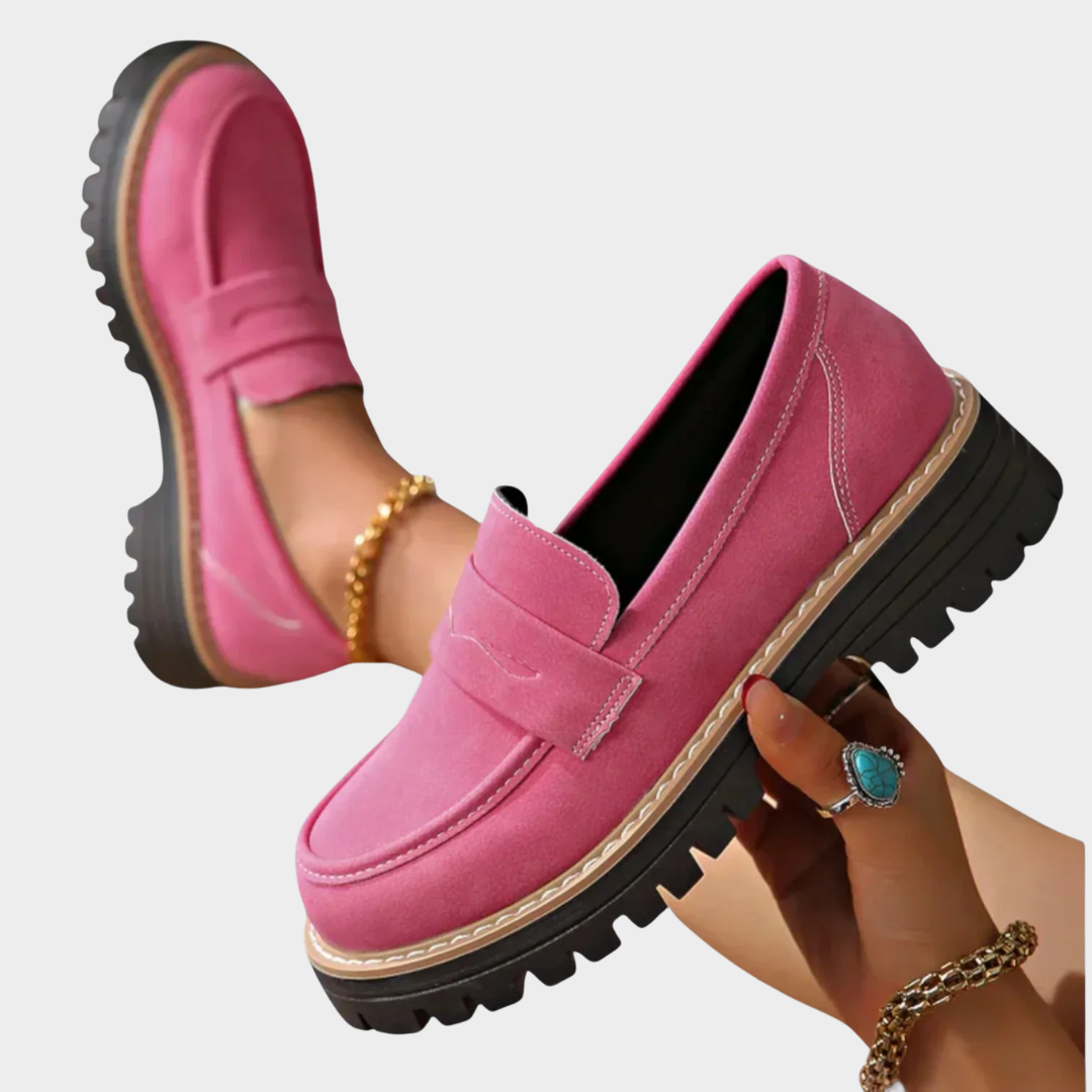 Women Loafers – Sophisticated Chunky Sole Slip On Shoes – Classic Comfortable Fit with Contrast Stitching – Versatile Smart Casual Footwear – Multiple Colours