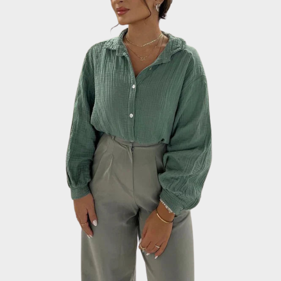 Women's Blouse – Airy Mousseline – Oversized Fit – Light & Flowing – Elegant & Relaxed – Green