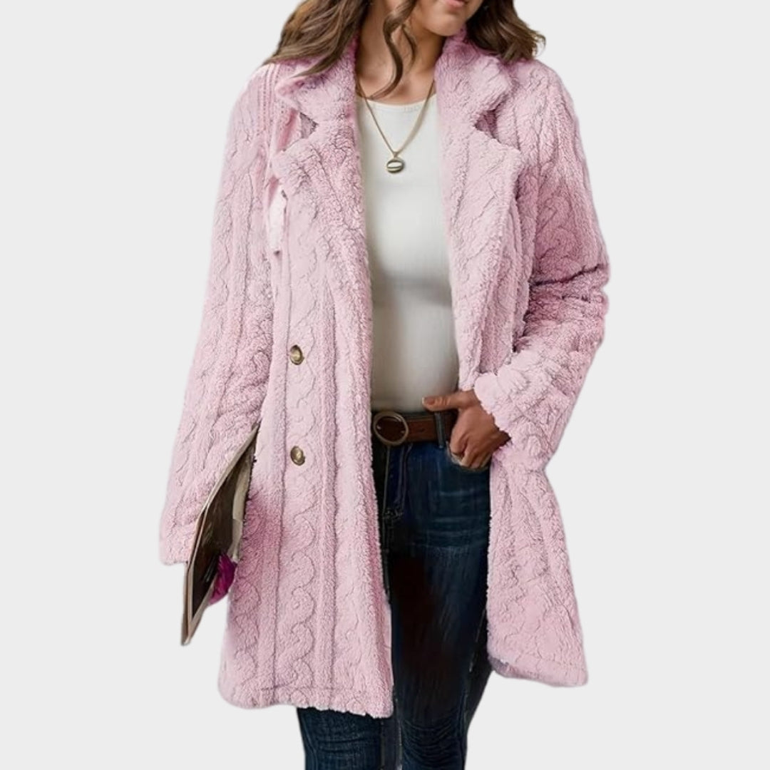Women's Fuzzy Lapel Coat – Warm Plush Buttoned Jacket, Red, Black, and More