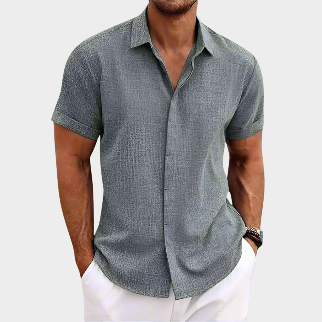Men's Casual Short Sleeve Shirt – Relaxed Fit – Cotton Linen Blend – Beach Style – Multiple Colours