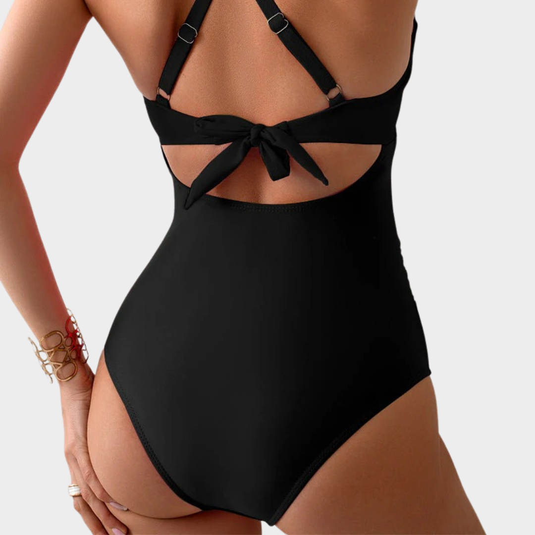 Women Cross Back Swimsuit Set – Waist Cutout One-Piece Bikini Style with Stretch Fit – Multiple Colours