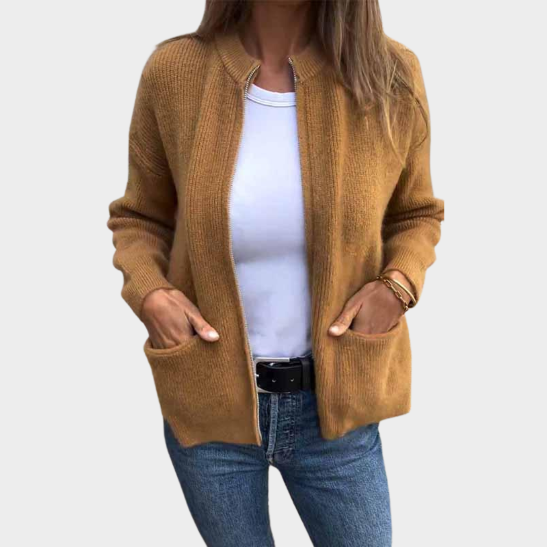 Women's Long Sleeve Knitted Cardigan – Casual Outerwear – Pockets – Multiple Colours