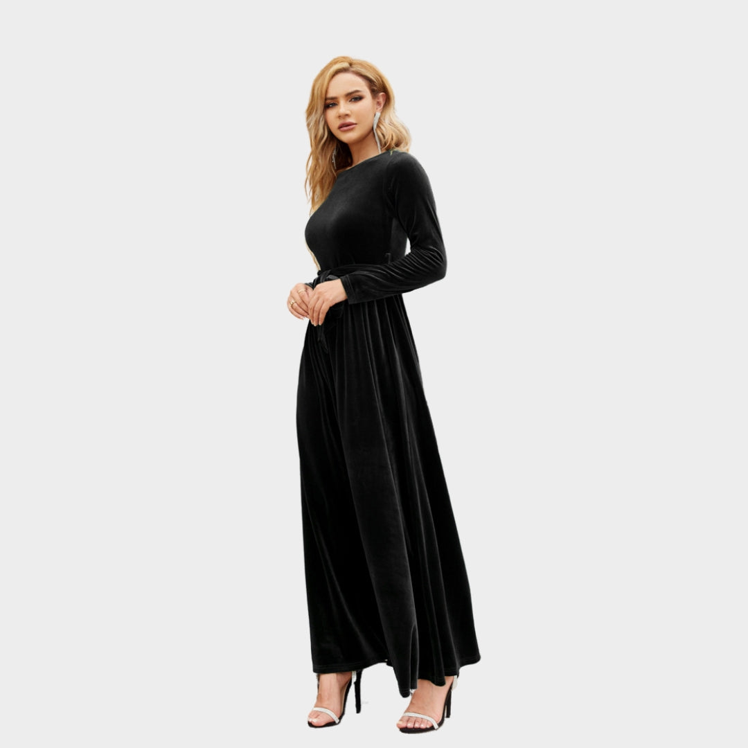 Women’s Long Velvet Maxi Dress – Elegant Formal Evening Gown, Solid Color, Bordeaux, Black, Blue, Green