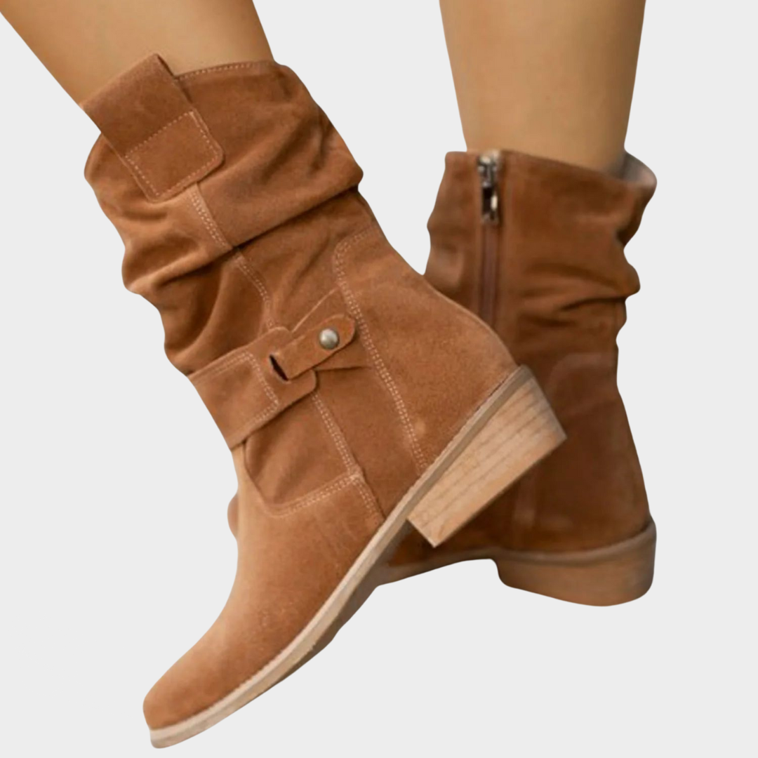 Women's Suede Ankle Boots – Retro Mid-Calf Design – Soft Rubber Sole – Comfortable Fit – Multiple Colours