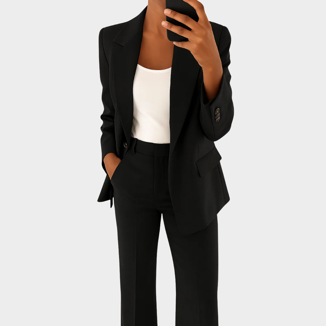 Women Elegant Two-Piece Suit Set – Slim Fit Jacket and Pants – Classic Collar Long Sleeve Polyester Blend – Multiple Colours