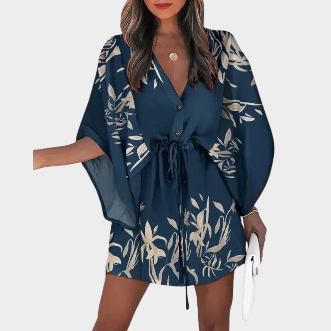 Women Floral Print Casual Dress – V-Neck – Half Sleeve – Ruffle Hem – Lightweight Fabric – Multiple Colours
