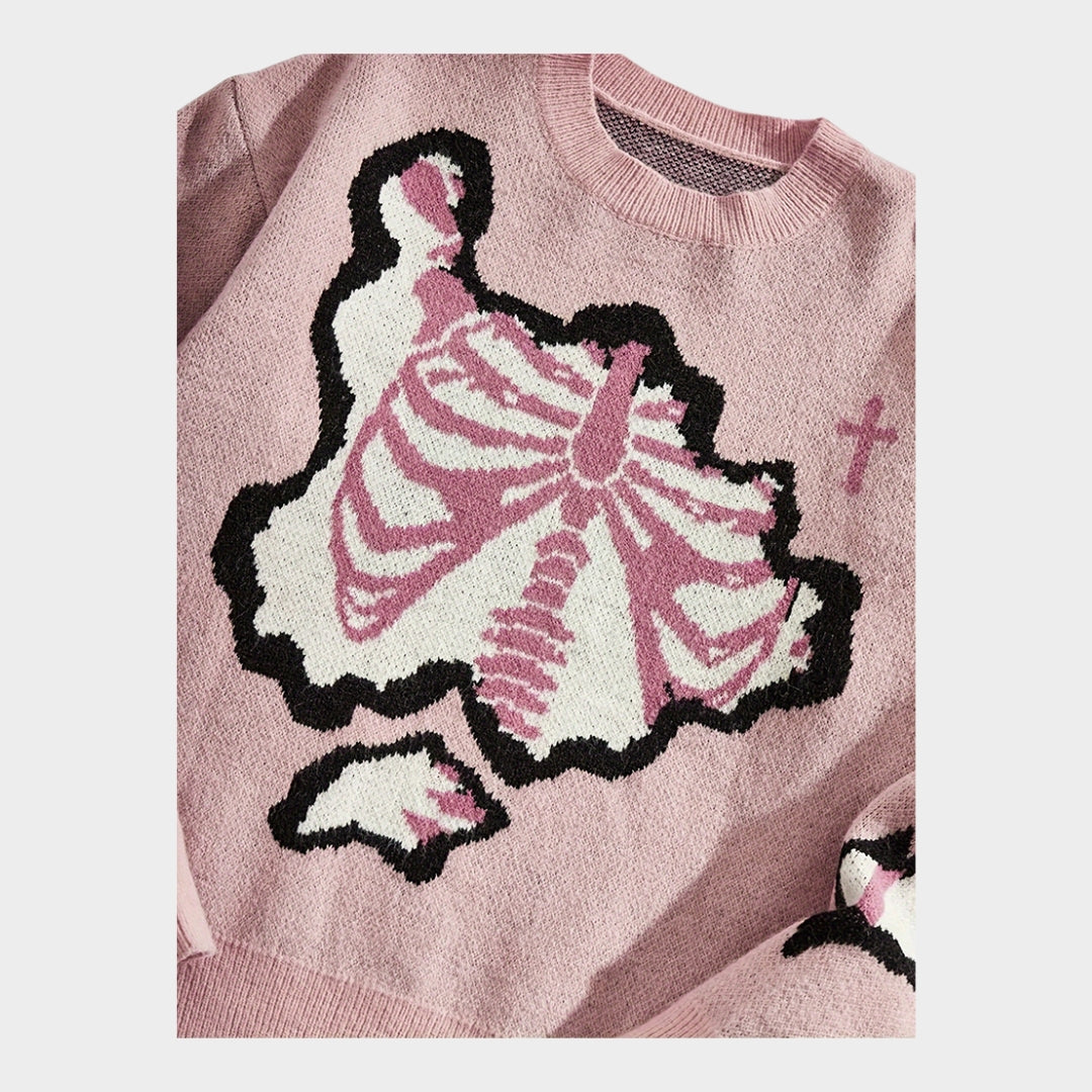 Women's Skull & Cross Print Sweater - Round Neck Casual Pullover, Multiple Colors