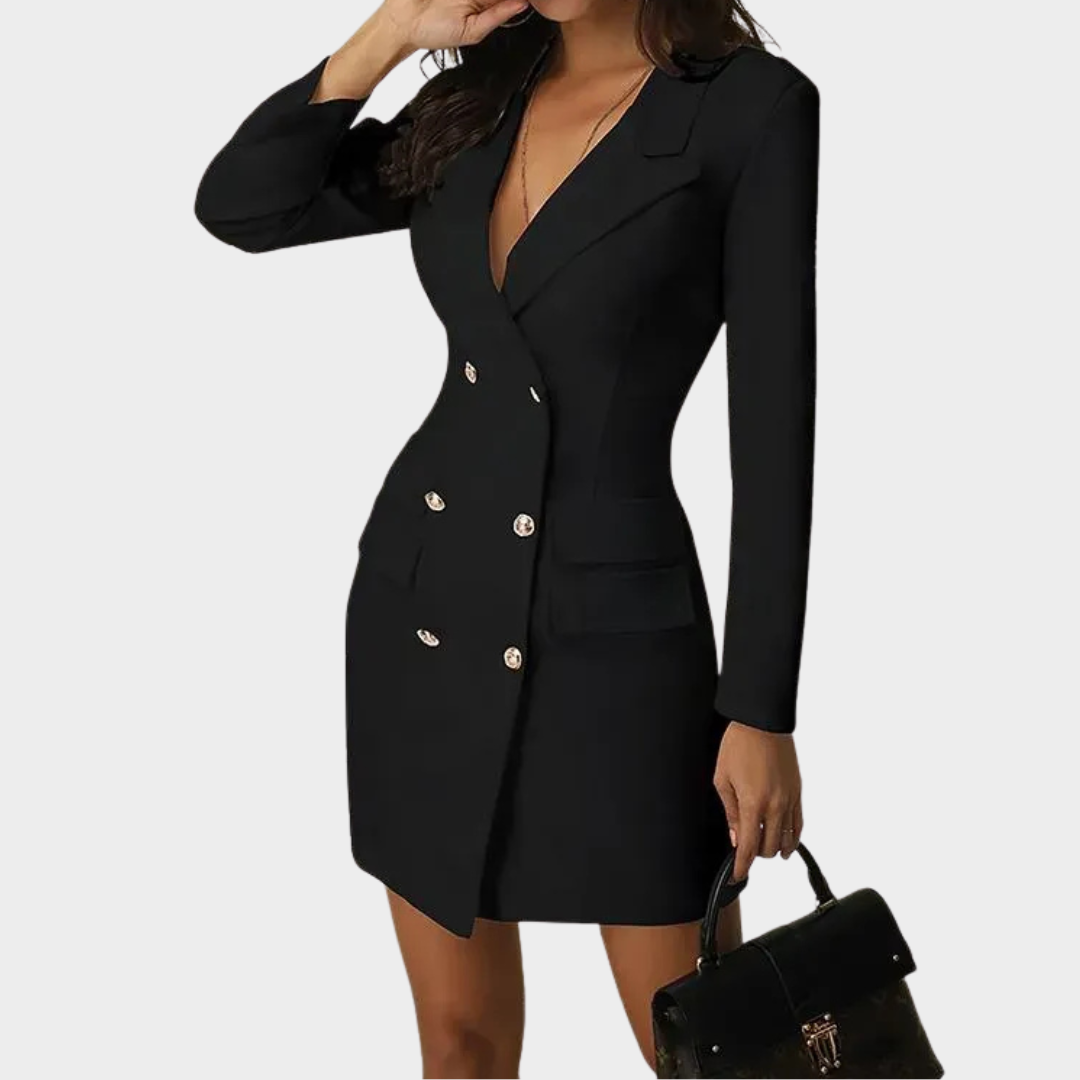 Women's Dress – Slim Blazer Style Long Sleeve Single Breasted Elegant Office Wear – Multiple Colours