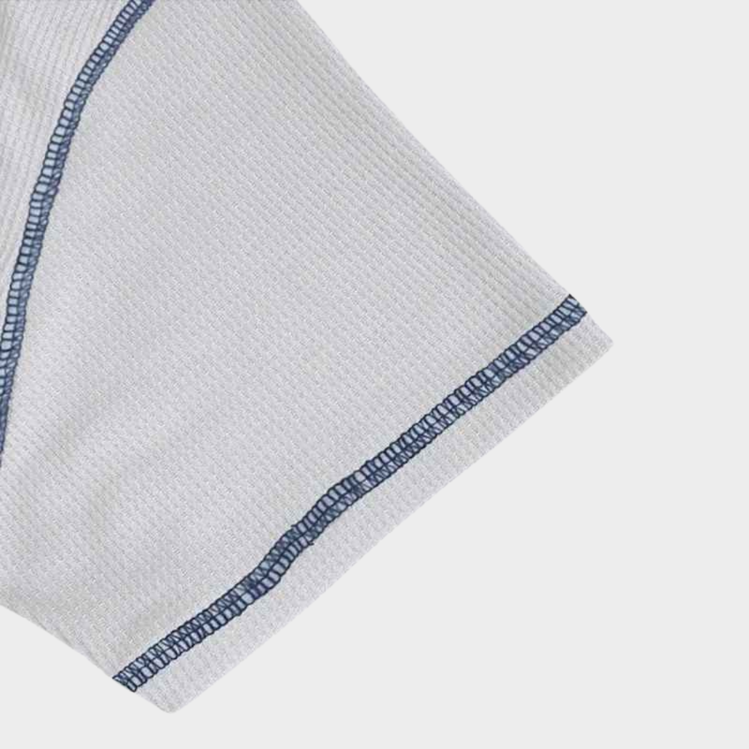 Men's T-Shirt – Short Sleeve Vintage Fit Waffle Texture Crew Neck Henley Top – Multiple Colours