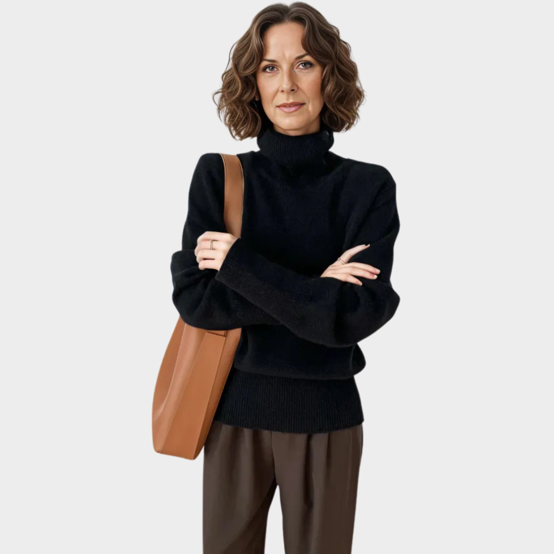 Women's Loose Cashmere Sweater – High Neck, Long Sleeves, Winter Knitwear