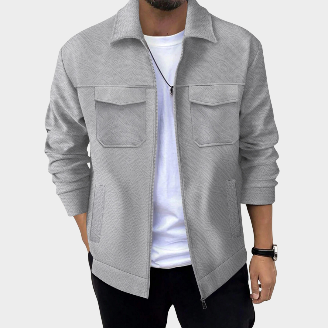 Men’s Business Casual Zipper Jacket – Solid Colour Long Sleeve Lapel Outerwear – Multiple Colours