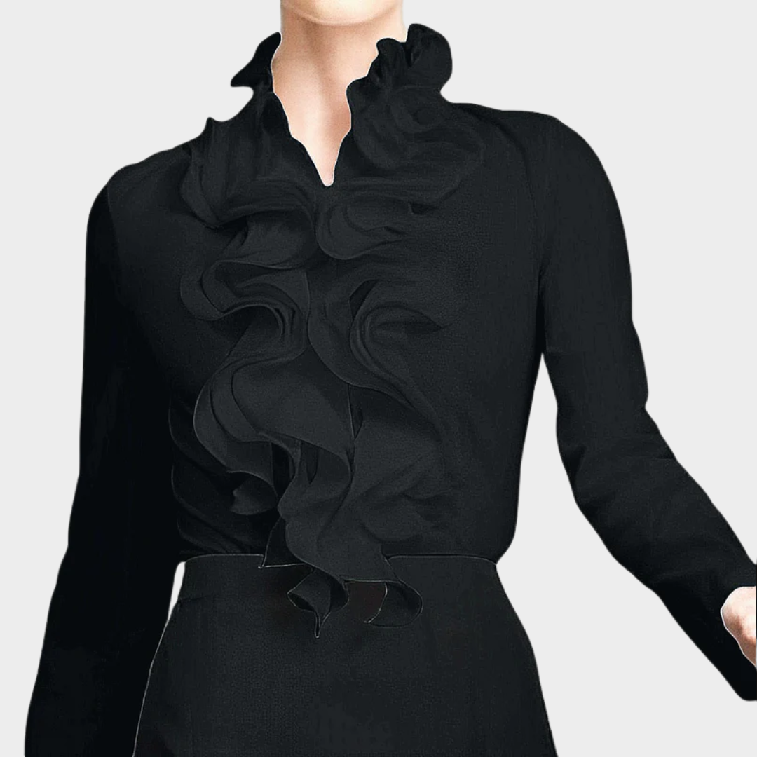 Women's Ruffle Blouse – Long Sleeve – Flounce Detail – Elegant Workwear – Multiple Colours