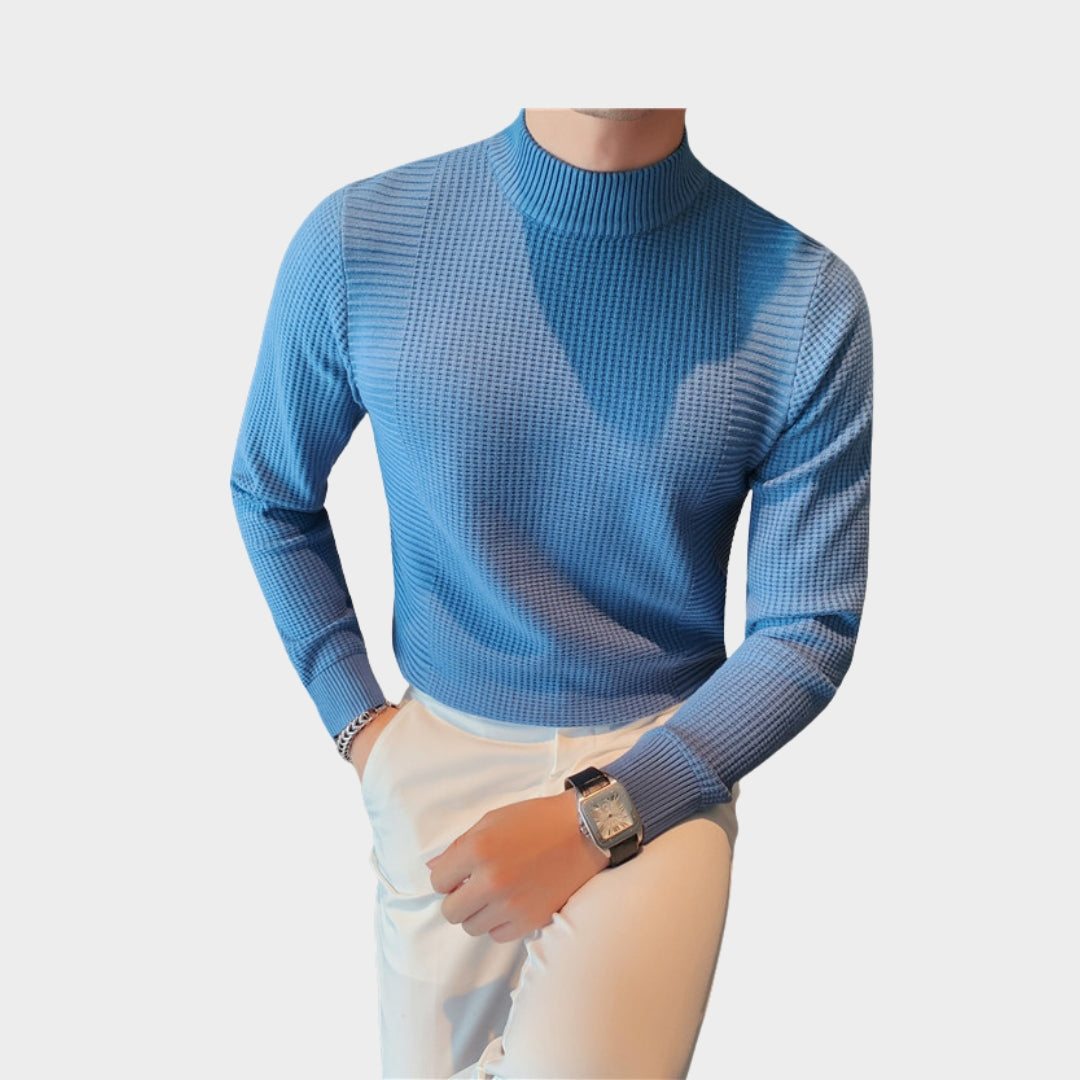 High-End Knitted Pullover Sweater for Men – Half Turtleneck Winter Wool Sweater (White, Black, Blue, Grey)