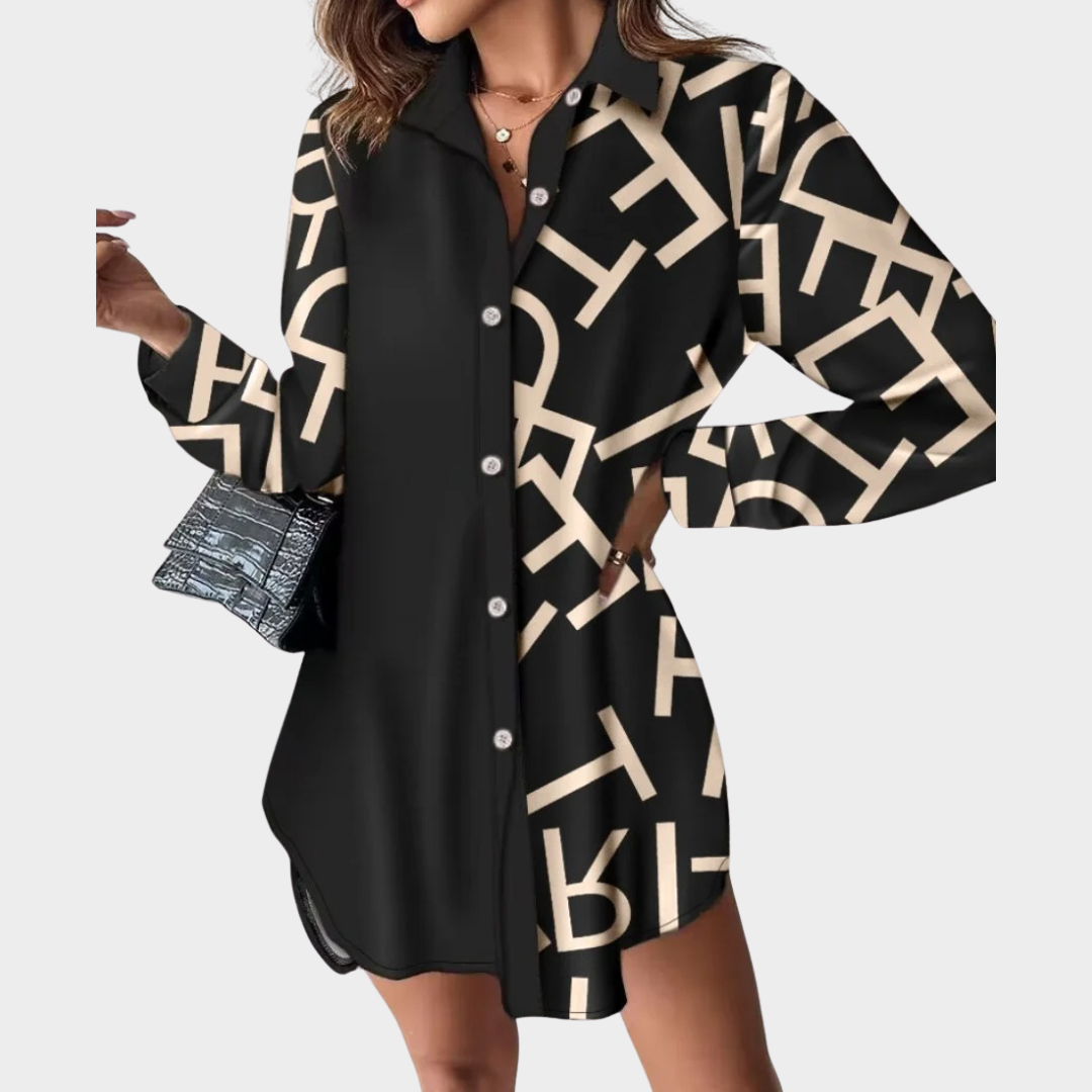 Women's Long Sleeve Shirt Dress – Casual Loose Fit with Leopard Print Patchwork and Button Front – Office and Street Style – Multiple Colours