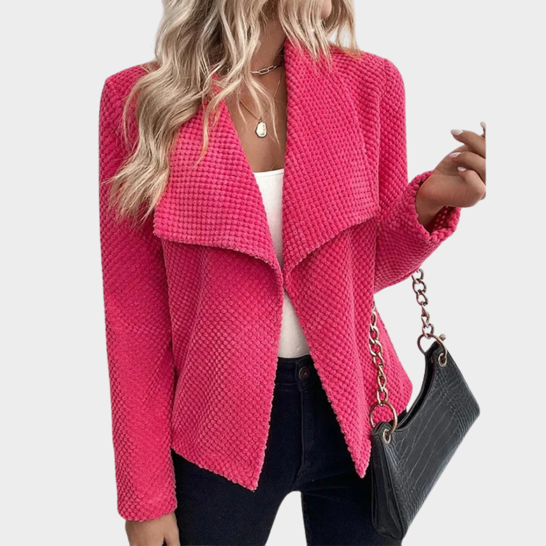 Women’s Short Jacket – Long Sleeve Turn Down Collar Solid Colour Casual Outerwear – Multiple Colours