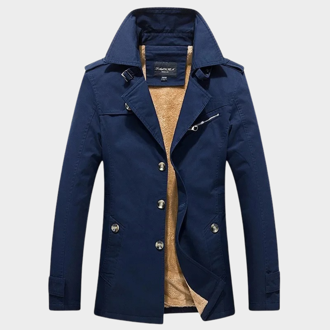 Men’s Classic Trench Coat – Long Sleeve Outerwear with Belt and Button Details – Structured Fit Water-Resistant Cotton Blend – Multiple Colours