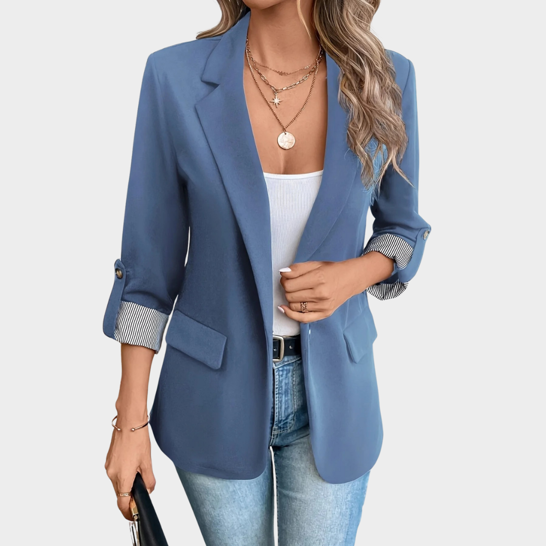 Women’s Slim Fit Suit Jacket – Seven Quarter Rolled Sleeve – Button Up – Elegant Office Wear – Multiple Colours
